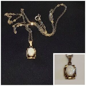 1920s Ralfe Rings Antique Natural Opal Pendant Sterling Silver Necklace Signed